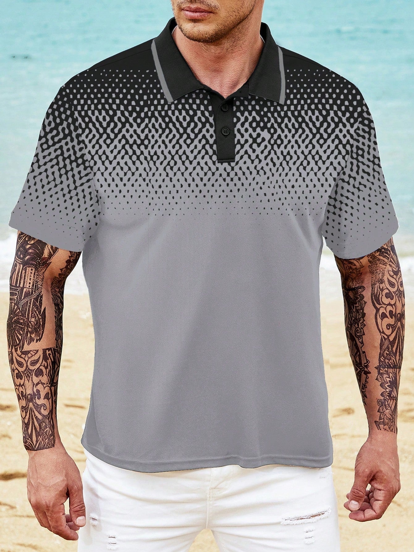 Manfinity Men Plus Geo Print Polo Shirt