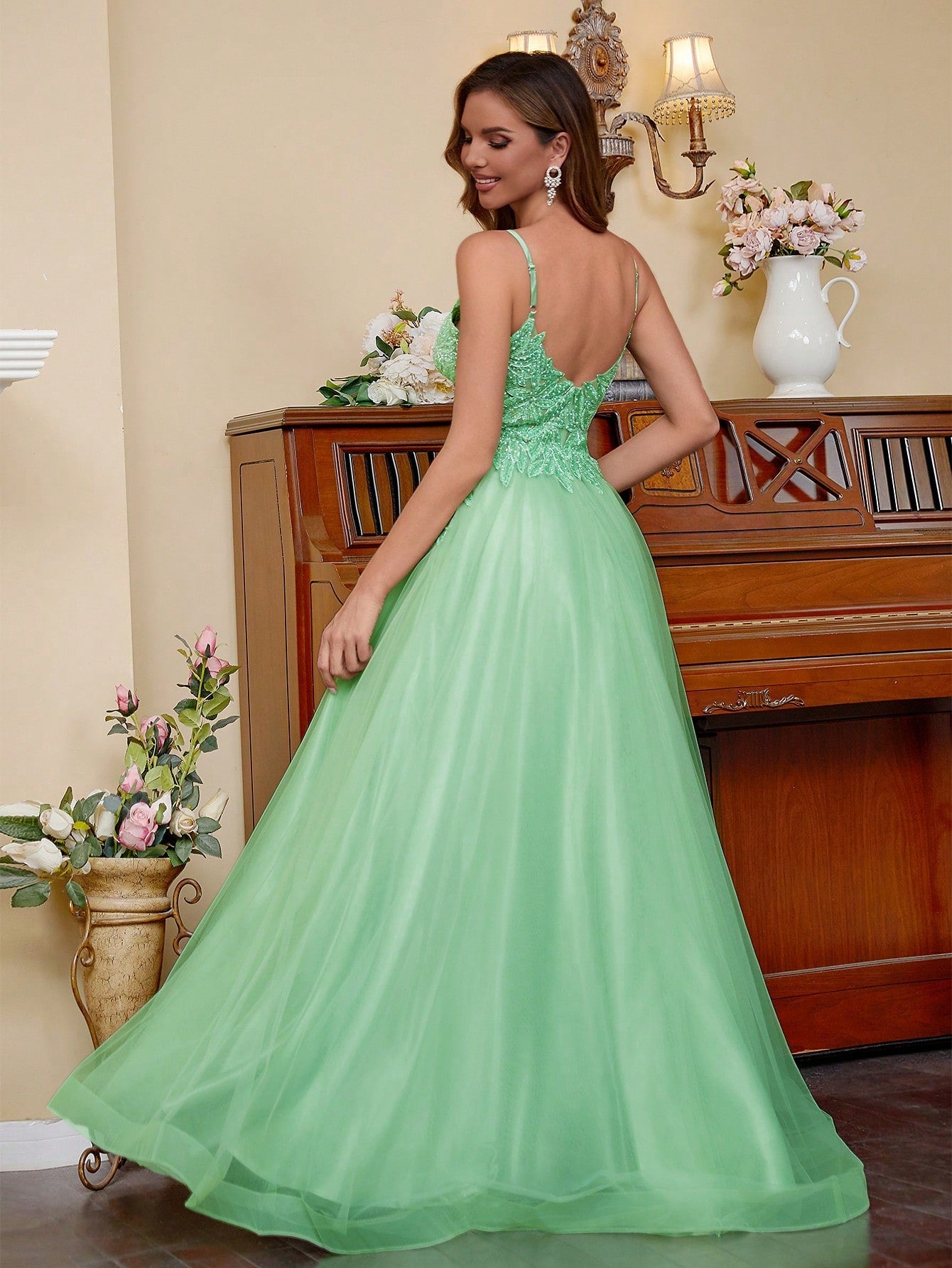 Contrast Sequin Mesh Cami Prom & Evening Dress