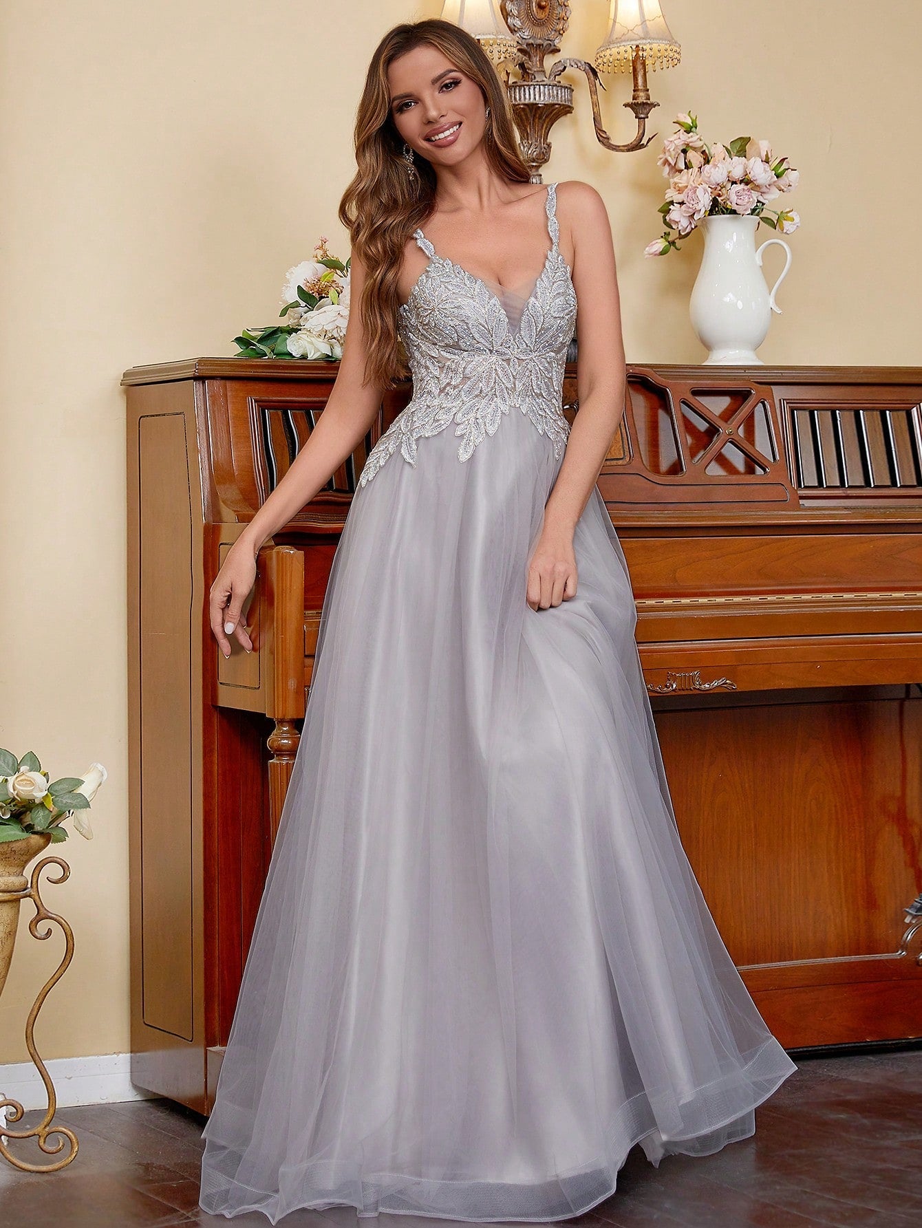 Contrast Sequin Mesh Cami Prom & Evening Dress