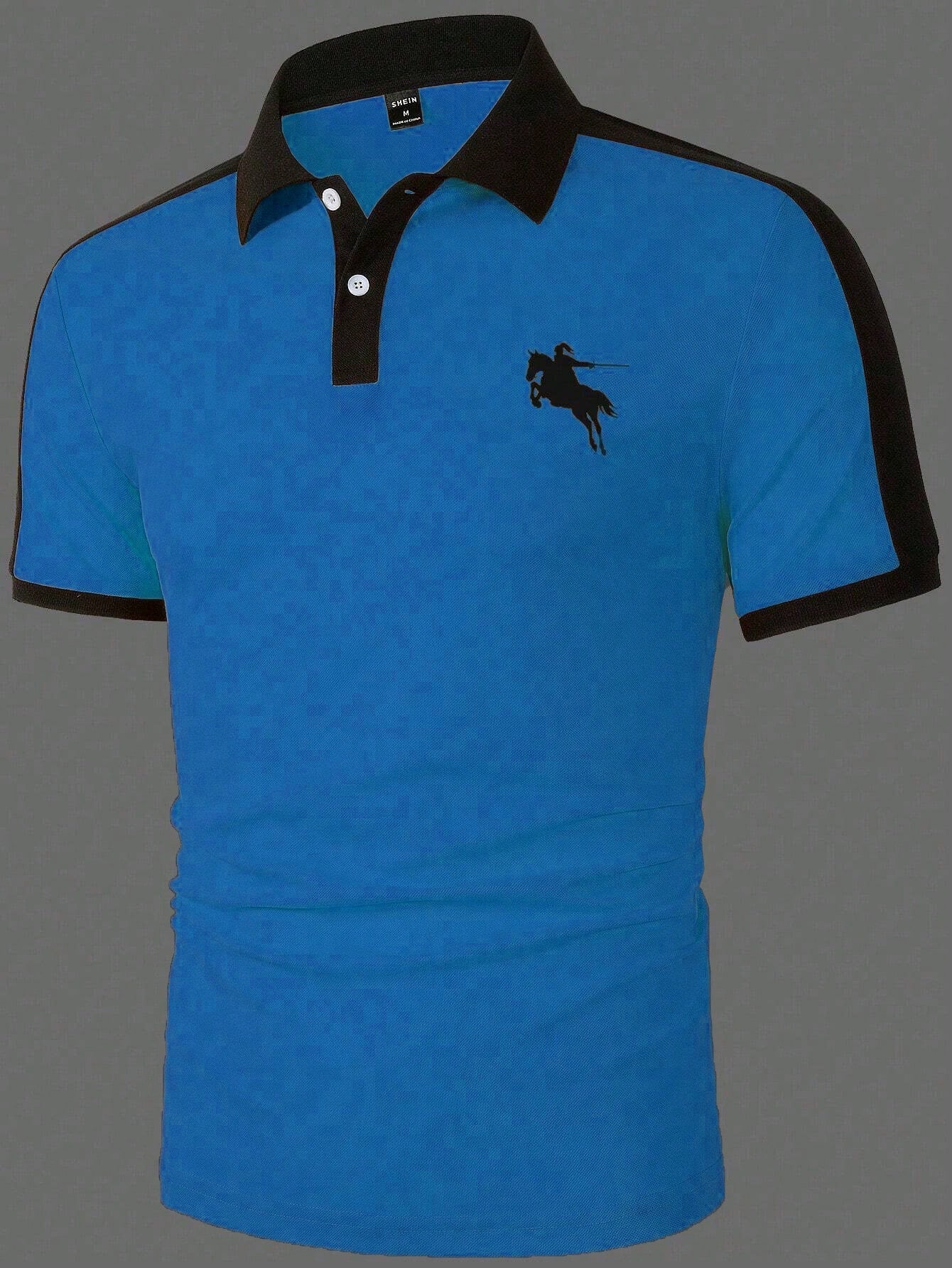 Manfinity Men Plus Horse Print Contrast Side Seam Polo Shirt