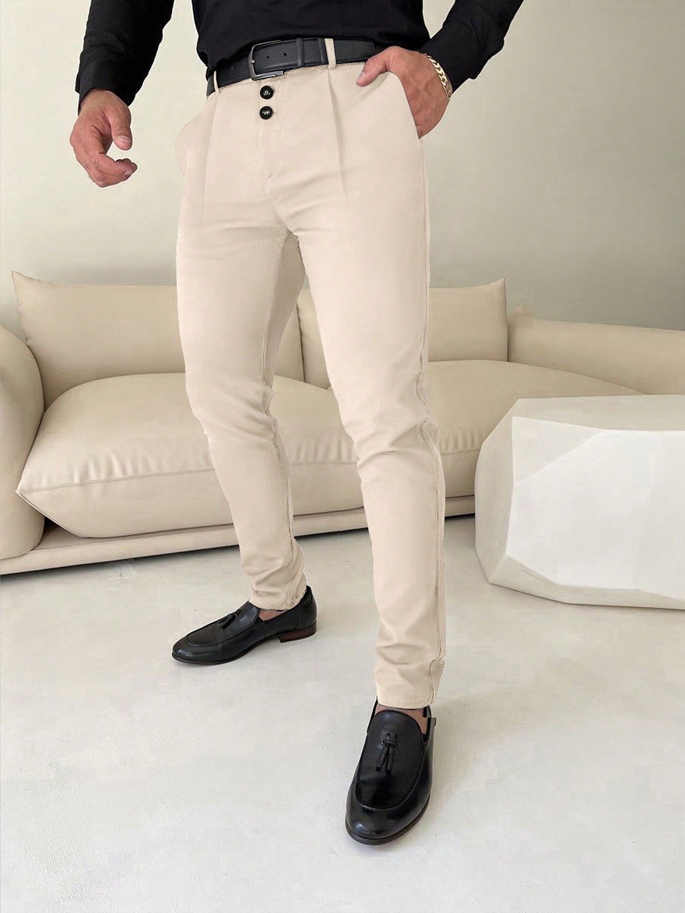 Manfinity Mode Men Slant Pocket Suit Pants Without Belt