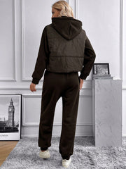 Zip Up Vest Jacket & Solid Hoodie & Sweatpants
