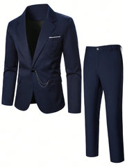 Manfinity Mode Men Lapel Neck Single Button Blazer & Suit Pants