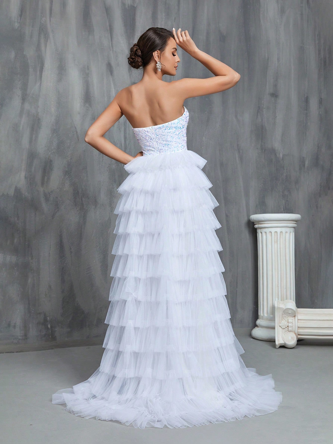 Contrast Sequin Split Thigh Prom Dress