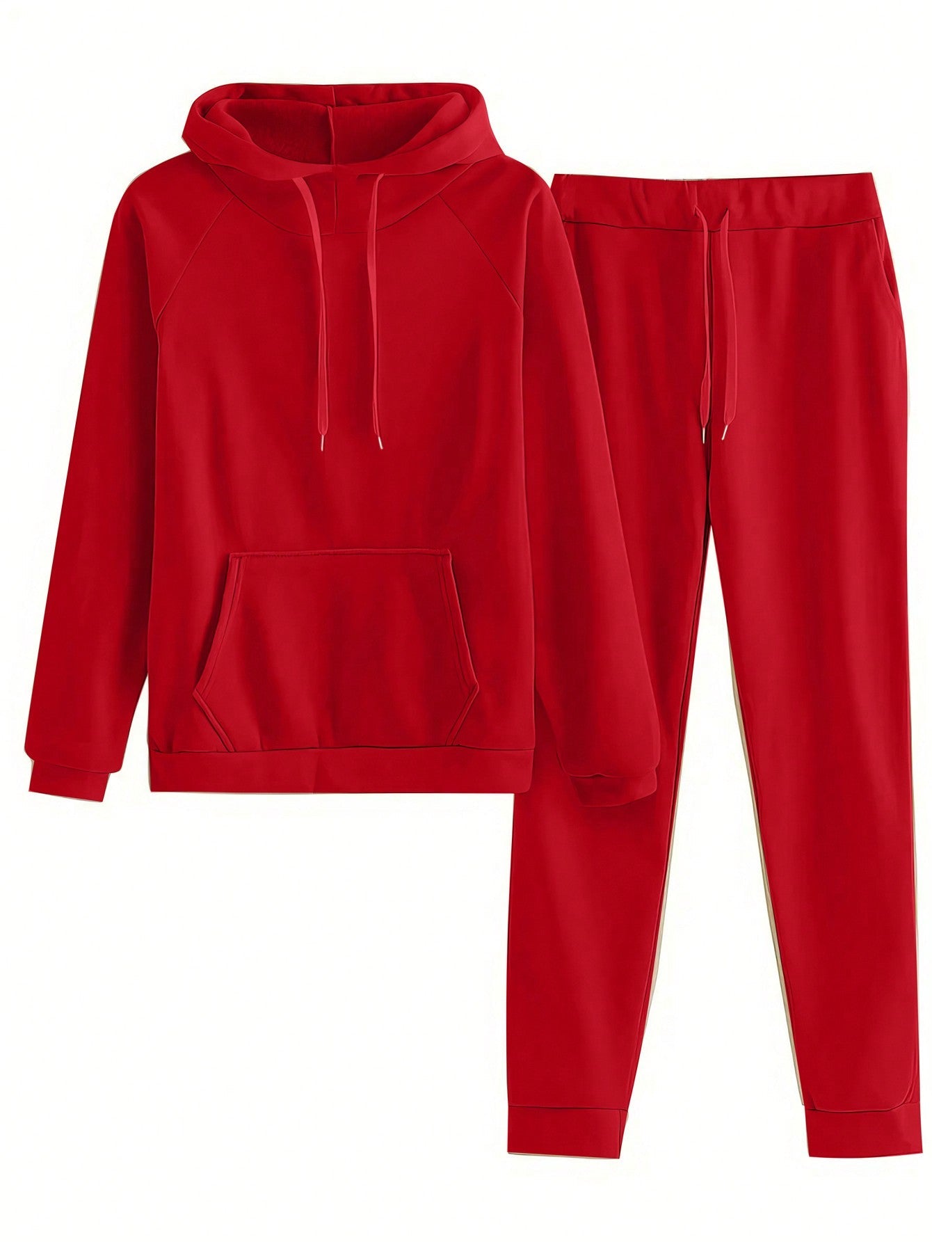 Women's Solid Color Drawstring Hooded Sweatshirt And Sweatpants Two-piece Set
