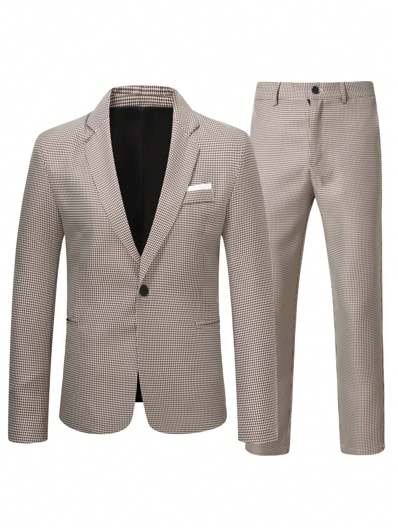 Manfinity Mode Men's Single-breasted Suit Jacket With Lapel Collar And Suit Pants